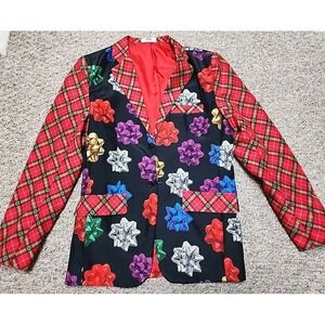 Holiday Time Mens Small 34-36 Wrapping Paper Bow Ugly Christmas Blazer